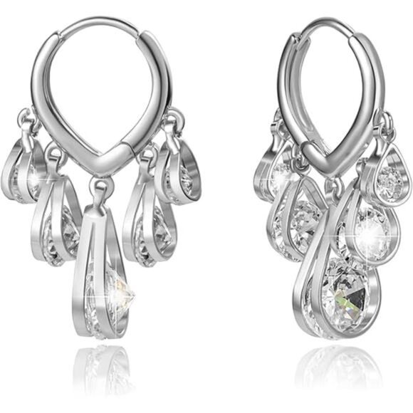 Huggie Earrings – Dangle Hoop Design with Tiny Gold Balls, Hypoallergenic - Picture 8 of 8